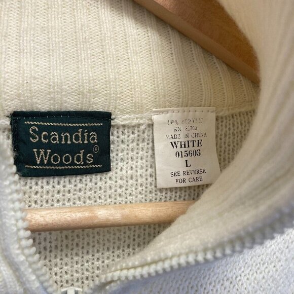 Scandia Woods Full Zip Cardigan Sweater Mens Large L Nordic Deer Knit White VTG - Picture 5 of 11